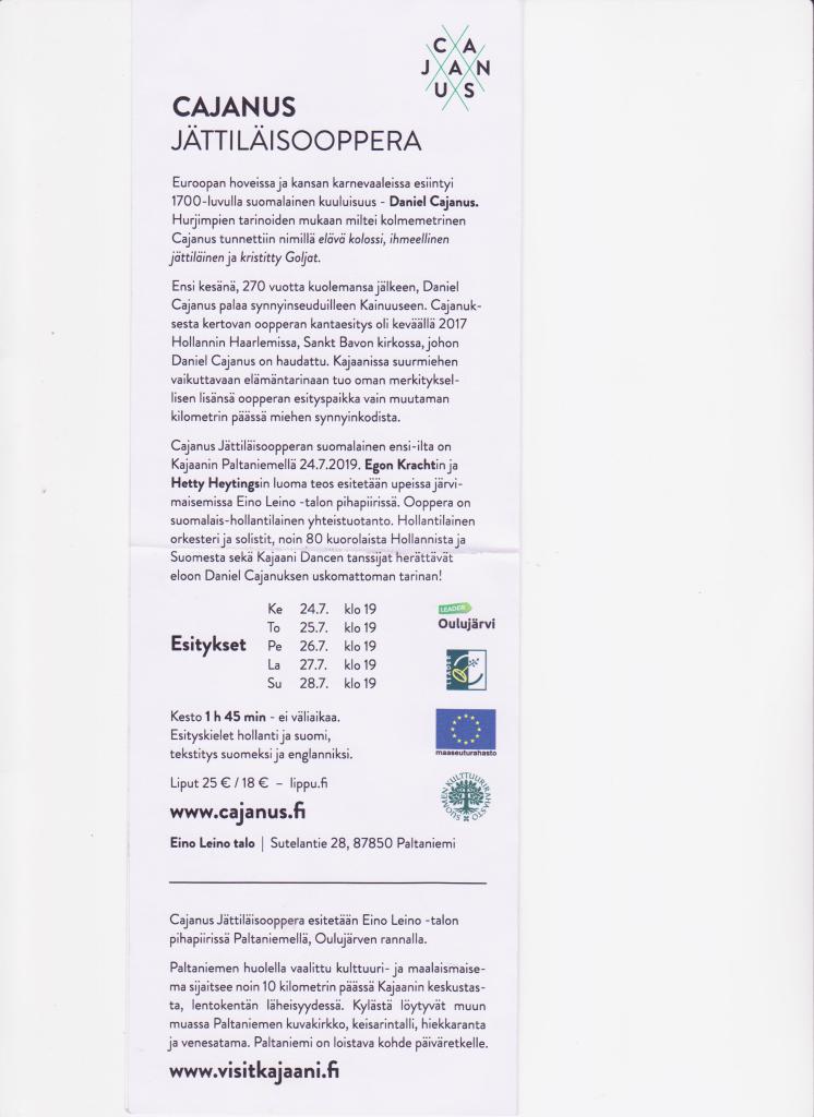 Kulttuurimatka Cajanus Jättiläisoopperaan 25.7.2019